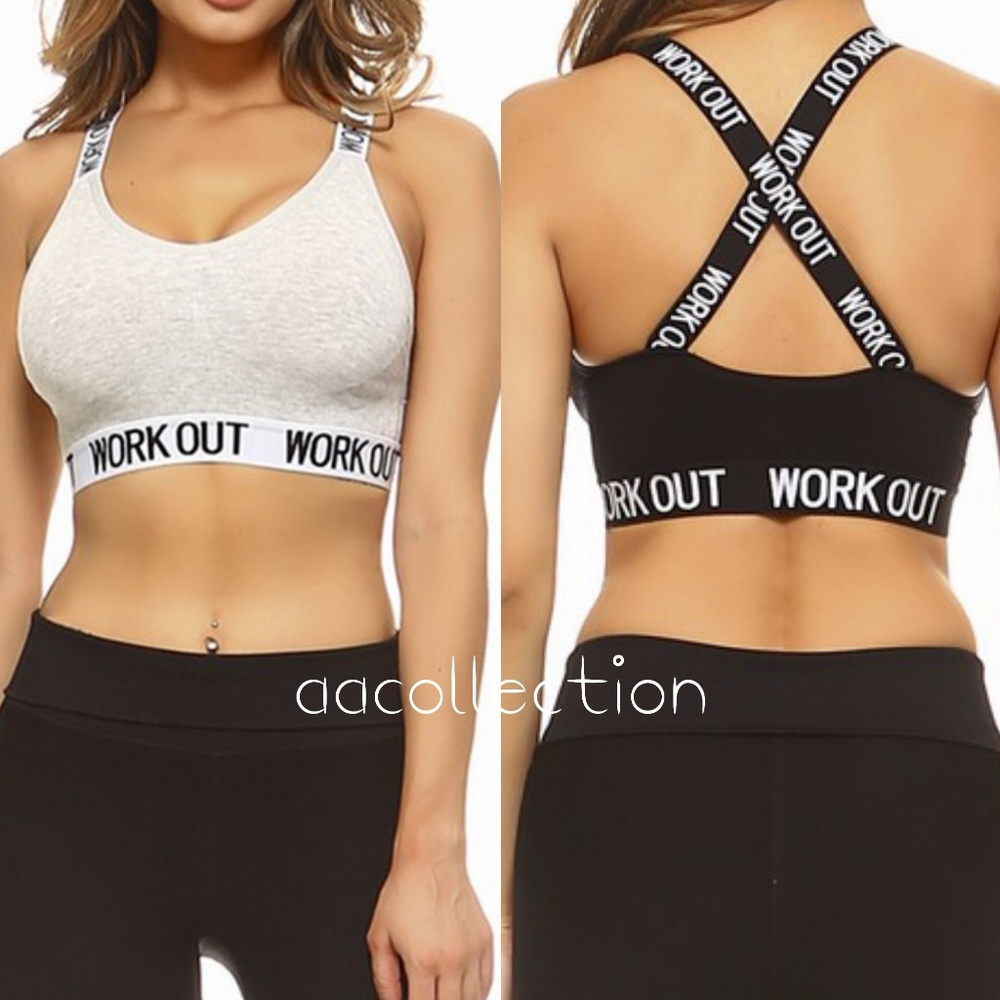 Logo brand sport padded bra criss cross back - Picture 2 of 7